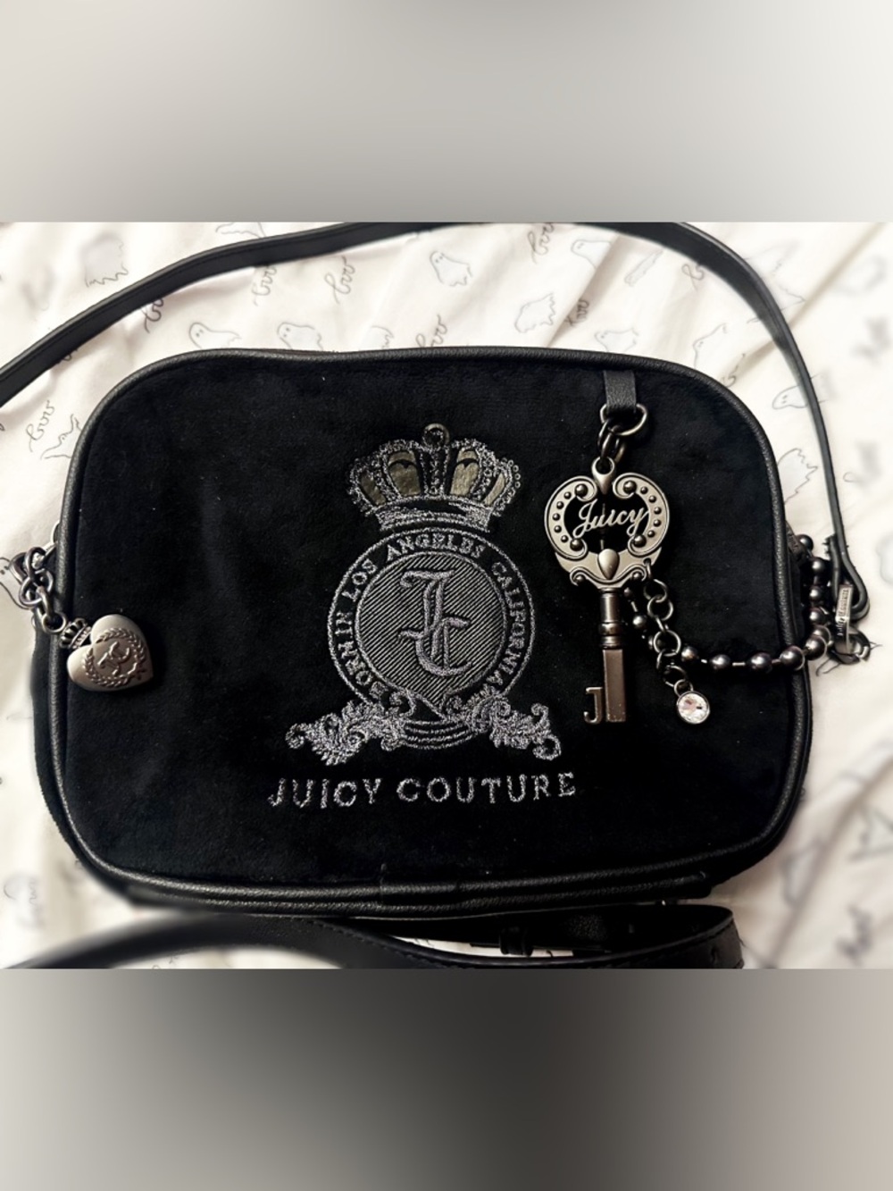 Juicy Couture Black Velvet Crossbody with Silver Key Charm